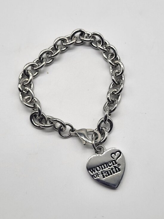 Women of Faith Jewelry - Women of Faith Chunky Heart Silver Tone Bracelet Blue Enamel y2k Religious